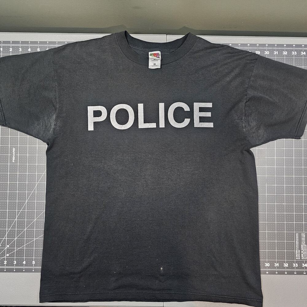 Vintage Police Tshirt XL Black 90s Streetwear Band Skater Grunge Double Sided